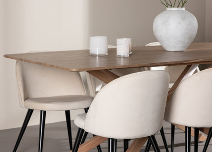 Venture Home Velvet & Piazza Matstolar 2-pack Beige + Rektangulära Matbord 180 x 90 Mocca