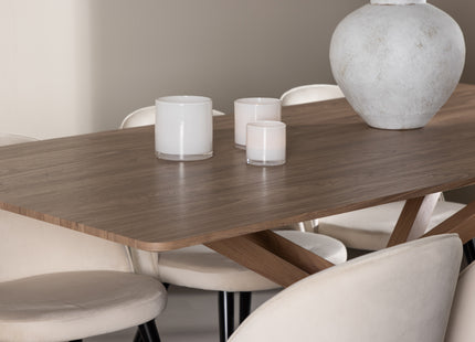 Venture Home Velvet & Piazza Matstolar 2-pack Beige + Rektangulära Matbord 180 x 90 Mocca