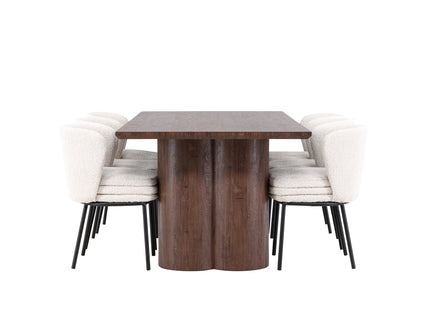 Venture Home Agnes & Olivia Matstolar 2-pack Vit + Rektangulära Matbord 210 x 100 Mocca