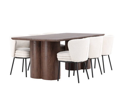 Venture Home Agnes & Olivia Matstolar 2-pack Vit + Rektangulära Matbord 210 x 100 Mocca