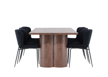 Venture Home Modesto & Olivia Matstolar 2-pack Svart + Rektangulära Matbord 210 x 100 Mocca