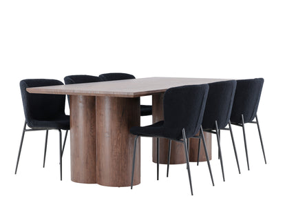 Venture Home Modesto & Olivia Matstolar 2-pack Svart + Rektangulära Matbord 210 x 100 Mocca