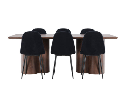Venture Home Polar & Olivia Matstolar 2-pack Svart + Rektangulära Matbord 210 x 100 Mocca