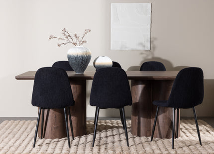 Venture Home Polar & Olivia Matstolar 2-pack Svart + Rektangulära Matbord 210 x 100 Mocca