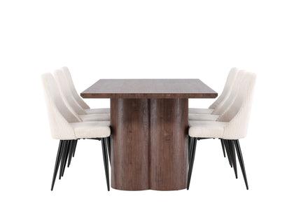 Venture Home Leone & Olivia Matstolar 2-pack Beige + Rektangulära Matbord 210 x 100 Mocca