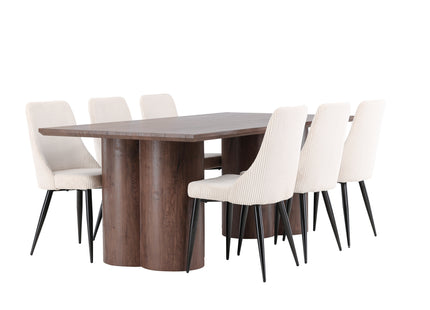 Venture Home Leone & Olivia Matstolar 2-pack Beige + Rektangulära Matbord 210 x 100 Mocca