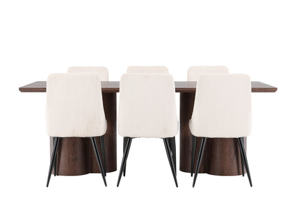 Venture Home Leone & Olivia Matstolar 2-pack Beige + Rektangulära Matbord 210 x 100 Mocca