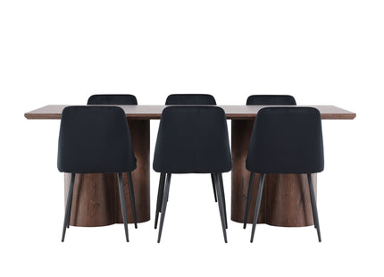 Venture Home Night & Olivia Matstolar 2-pack Svart + Rektangulära Matbord 210 x 100 Mocca