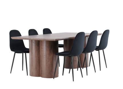 Venture Home Polar & Olivia Matstolar 2-pack Svart + Rektangulära Matbord 210 x 100 Mocca