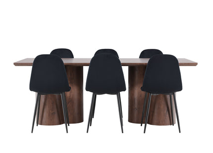 Venture Home Polar & Olivia Matstolar 2-pack Svart + Rektangulära Matbord 210 x 100 Mocca