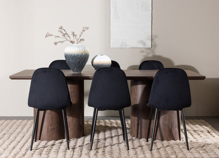 Venture Home Polar & Olivia Matstolar 2-pack Svart + Rektangulära Matbord 210 x 100 Mocca