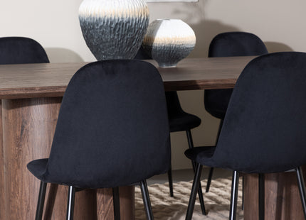 Venture Home Polar & Olivia Matstolar 2-pack Svart + Rektangulära Matbord 210 x 100 Mocca