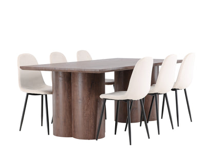 Venture Home Polar & Olivia Matstolar 2-pack Beige + Rektangulära Matbord 210 x 100 Mocca
