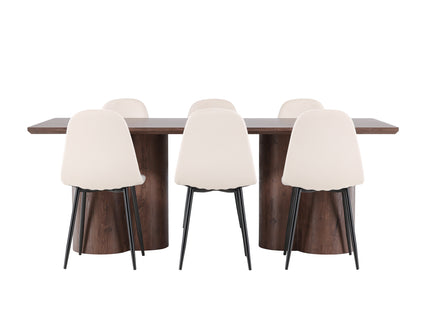 Venture Home Polar & Olivia Matstolar 2-pack Beige + Rektangulära Matbord 210 x 100 Mocca
