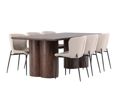 Venture Home Modesto & Olivia Matstolar 2-pack Beige + Rektangulära Matbord 210 x 100 Mocca