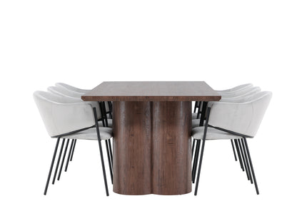 Venture Home Evelina & Olivia Matstolar 2-pack Grå + Rektangulära Matbord 210 x 100 Mocca