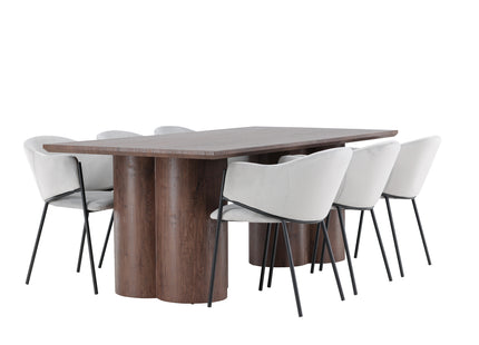 Venture Home Evelina & Olivia Matstolar 2-pack Grå + Rektangulära Matbord 210 x 100 Mocca
