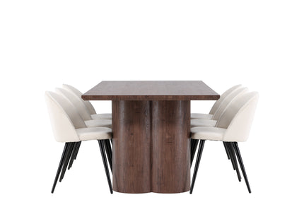 Venture Home Velvet & Olivia Matstolar 2-pack Beige + Rektangulära Matbord 210 x 100 Mocca