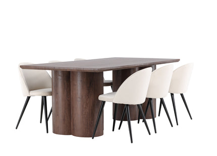 Venture Home Velvet & Olivia Matstolar 2-pack Beige + Rektangulära Matbord 210 x 100 Mocca