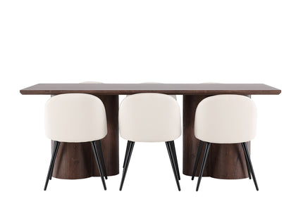 Venture Home Velvet & Olivia Matstolar 2-pack Beige + Rektangulära Matbord 210 x 100 Mocca