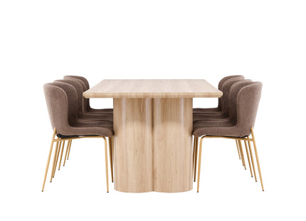 Venture Home Modesto & Olivia Matstolar 2-pack Brun + Rektangulära Matbord 210 x 100 Nature