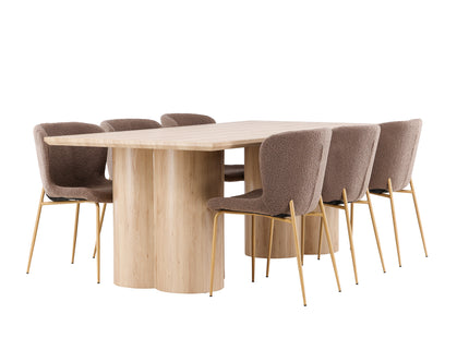 Venture Home Modesto & Olivia Matstolar 2-pack Brun + Rektangulära Matbord 210 x 100 Nature
