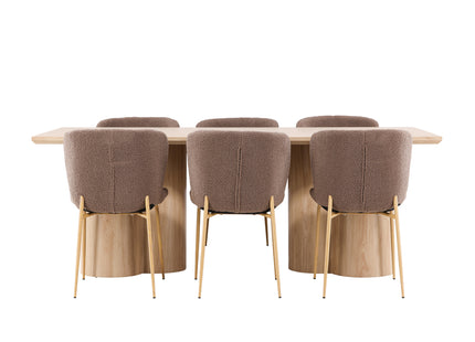 Venture Home Modesto & Olivia Matstolar 2-pack Brun + Rektangulära Matbord 210 x 100 Nature