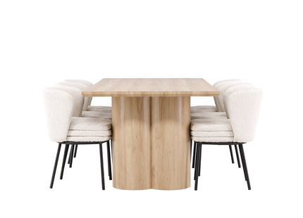 Venture Home Agnes & Olivia Matstolar 2-pack Vit + Rektangulära Matbord 210 x 100 Nature