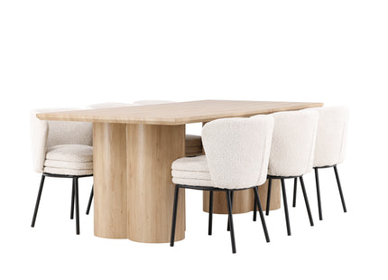 Venture Home Agnes & Olivia Matstolar 2-pack Vit + Rektangulära Matbord 210 x 100 Nature