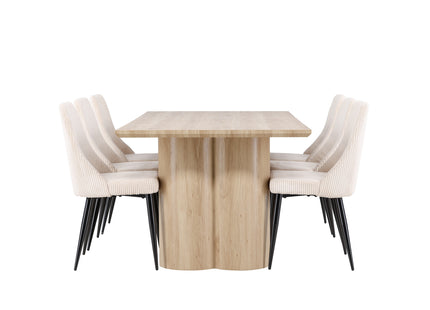 Venture Home Leone & Olivia Matstolar 2-pack Beige + Rektangulära Matbord 210 x 100 Nature