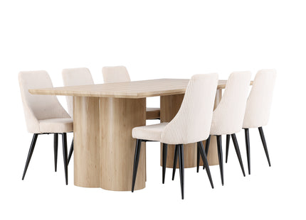 Venture Home Leone & Olivia Matstolar 2-pack Beige + Rektangulära Matbord 210 x 100 Nature