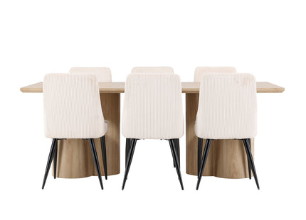 Venture Home Leone & Olivia Matstolar 2-pack Beige + Rektangulära Matbord 210 x 100 Nature