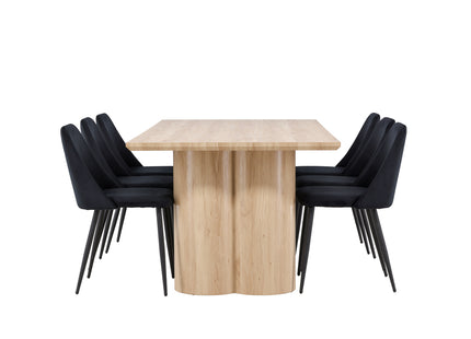 Venture Home Night & Olivia Matstolar 2-pack Svart + Rektangulära Matbord 210 x 100 Nature