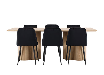 Venture Home Night & Olivia Matstolar 2-pack Svart + Rektangulära Matbord 210 x 100 Nature