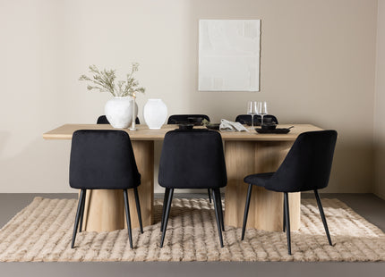 Venture Home Night & Olivia Matstolar 2-pack Svart + Rektangulära Matbord 210 x 100 Nature