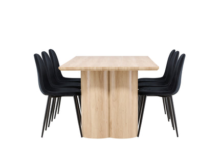 Venture Home Polar & Olivia Matstolar 2-pack Svart + Rektangulära Matbord 210 x 100 Nature