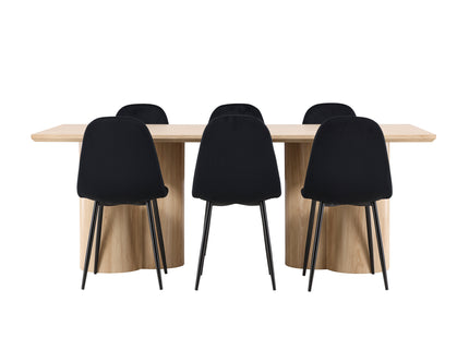Venture Home Polar & Olivia Matstolar 2-pack Svart + Rektangulära Matbord 210 x 100 Nature