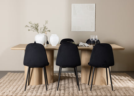 Venture Home Polar & Olivia Matstolar 2-pack Svart + Rektangulära Matbord 210 x 100 Nature