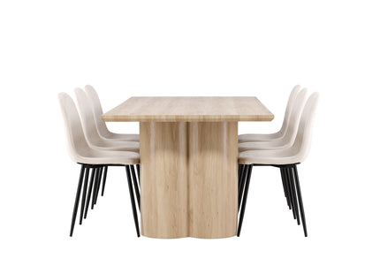 Venture Home Polar & Olivia Matstolar 2-pack Beige + Rektangulära Matbord 210 x 100 Nature