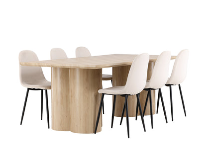 Venture Home Polar & Olivia Matstolar 2-pack Beige + Rektangulära Matbord 210 x 100 Nature