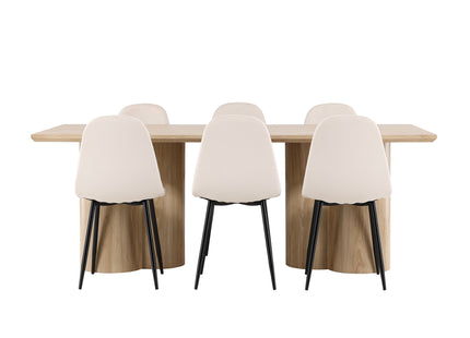 Venture Home Polar & Olivia Matstolar 2-pack Beige + Rektangulära Matbord 210 x 100 Nature