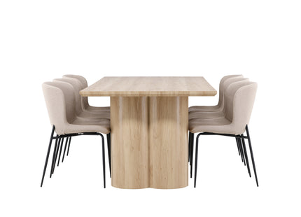 Venture Home Modesto & Olivia Matstolar 2-pack Beige + Rektangulära Matbord 210 x 100 Nature