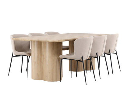 Venture Home Modesto & Olivia Matstolar 2-pack Beige + Rektangulära Matbord 210 x 100 Nature