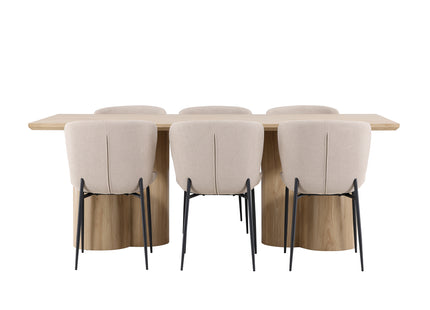 Venture Home Modesto & Olivia Matstolar 2-pack Beige + Rektangulära Matbord 210 x 100 Nature