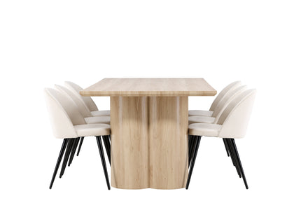 Venture Home Velvet & Olivia Matstolar 2-pack Beige + Rektangulära Matbord 210 x 100 Nature