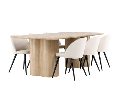 Venture Home Velvet & Olivia Matstolar 2-pack Beige + Rektangulära Matbord 210 x 100 Nature