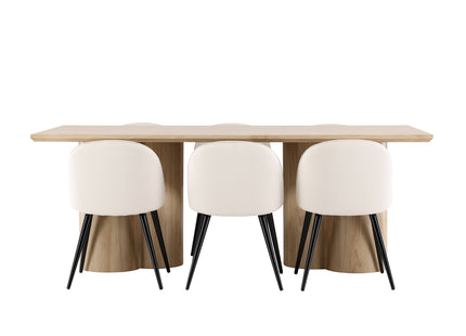 Venture Home Velvet & Olivia Matstolar 2-pack Beige + Rektangulära Matbord 210 x 100 Nature