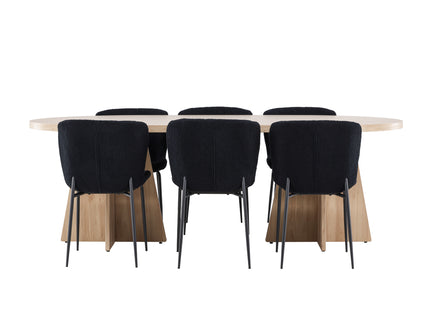 Venture Home Bootcut & Modesto Ovala Matbord 230 x 115 Nature + Matstolar 2-pack Svart