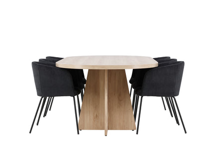 Venture Home Berit & Bootcut Matstolar Svart + Ovala Matbord 230 x 115 Nature