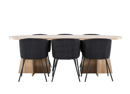 Venture Home Berit & Bootcut Matstolar Svart + Ovala Matbord 230 x 115 Nature